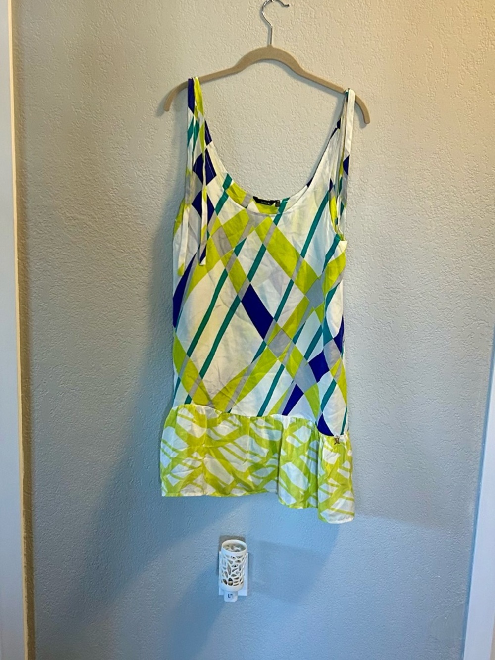 Hurley White, Lime & Blue Printed Silk Sleeveless Tunic/Mini Dress